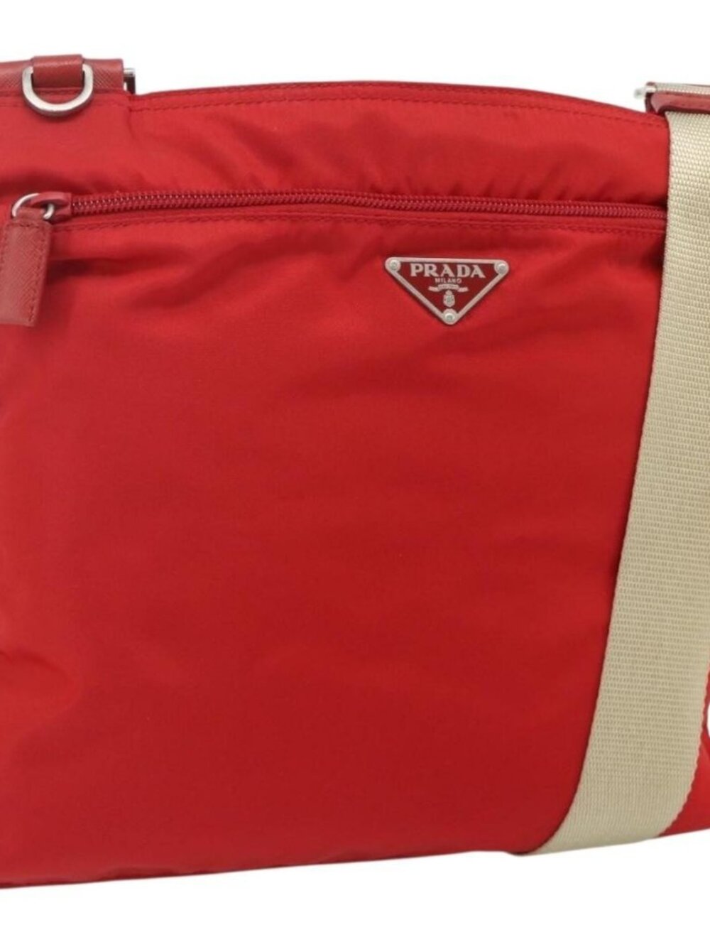 PRADA Shoulder Bag Nylon Red Silver Auth 180151A